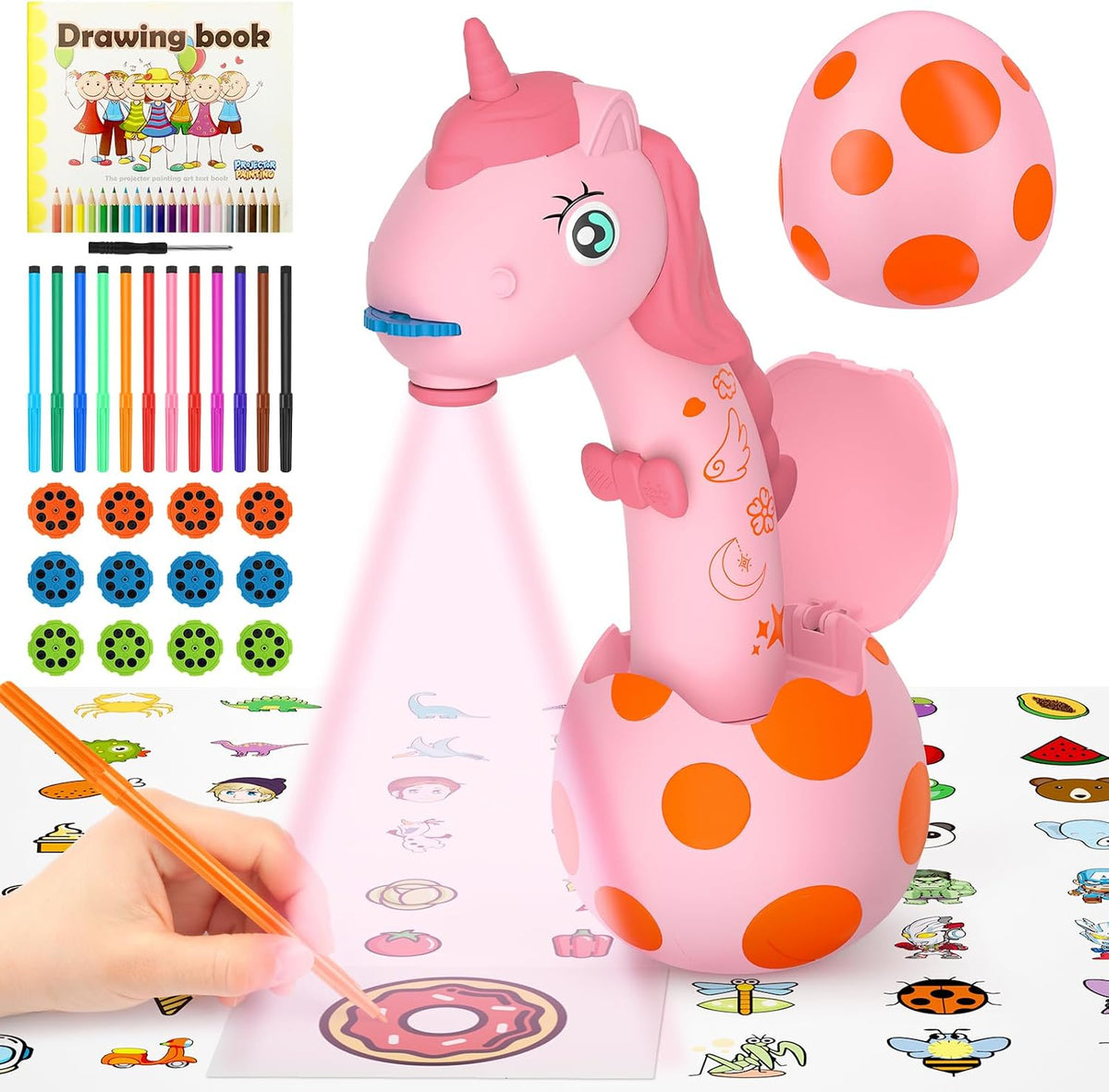 KETIEE Unicorn Drawing Projector Toys for Ages 5-7 – Fun for Kids & Family - Pink Red / Small