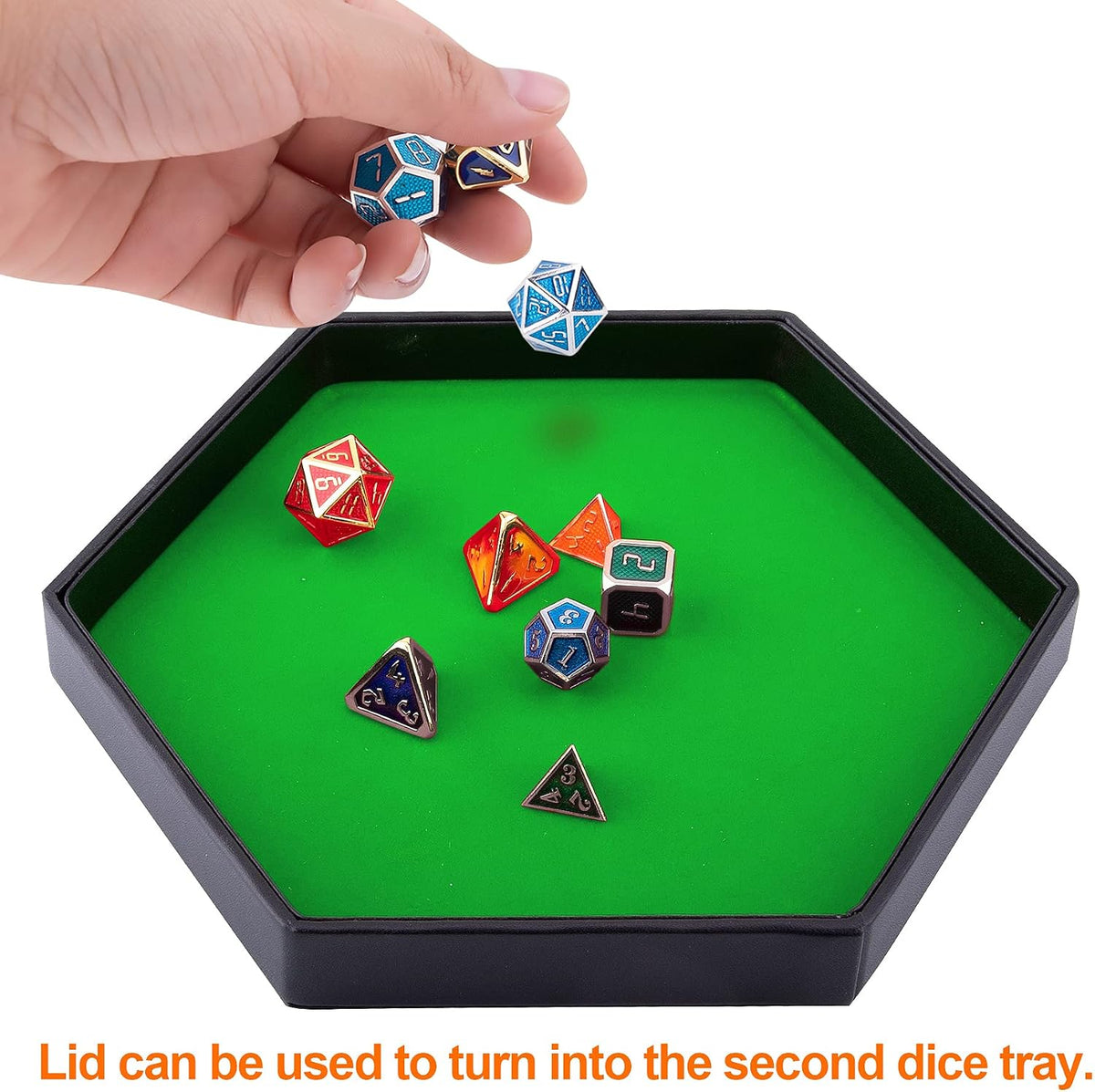 SIQUK Dice Tray with Lid Hexagon Dice Rolling Tray Dice Holder – Fun for Kids & Family - Green - image 4