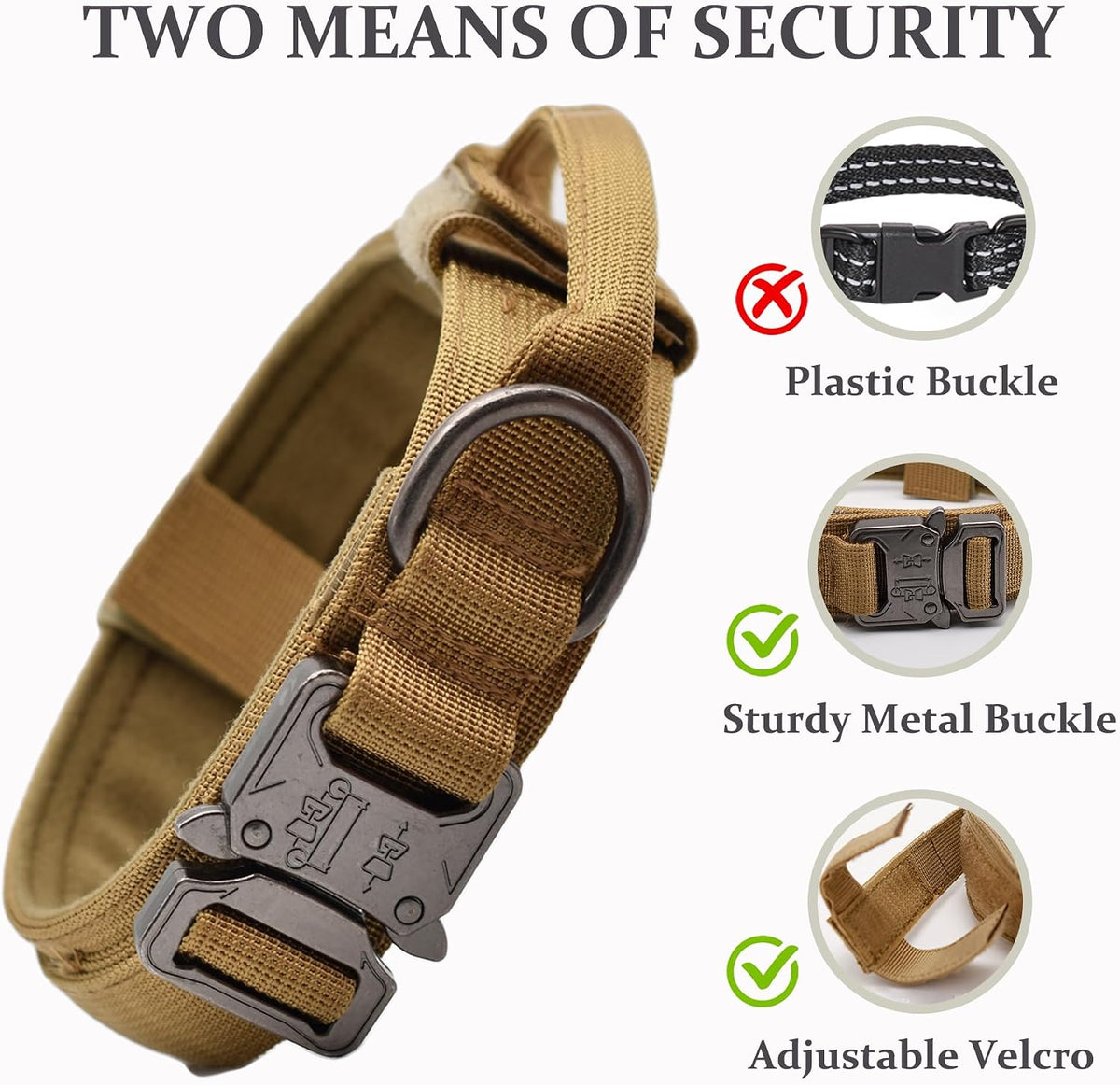 Tactical Dog Collar, Adjustable Military Training Nylon Pet Collar, Black L – Essentials for Dogs - Brown / Small :Width 1",Neck 11.4-13.7" - image 2