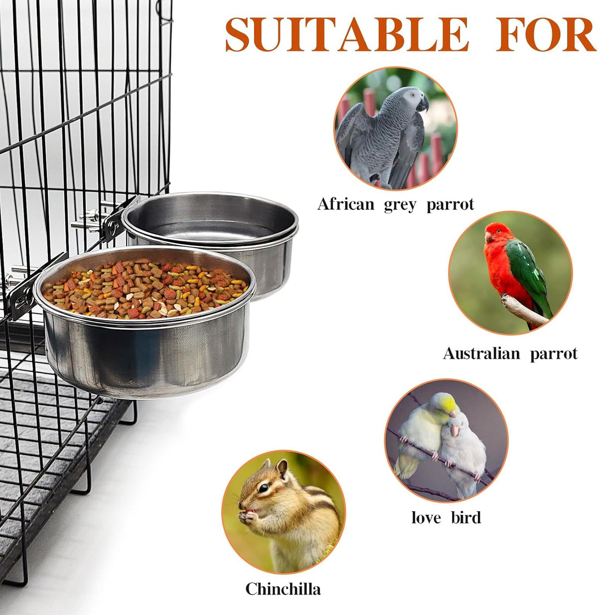 PINVNBY Parrot Feeding Cups Birds Food Dish Stainless Steel Parrot - Three screws / XL - image 4