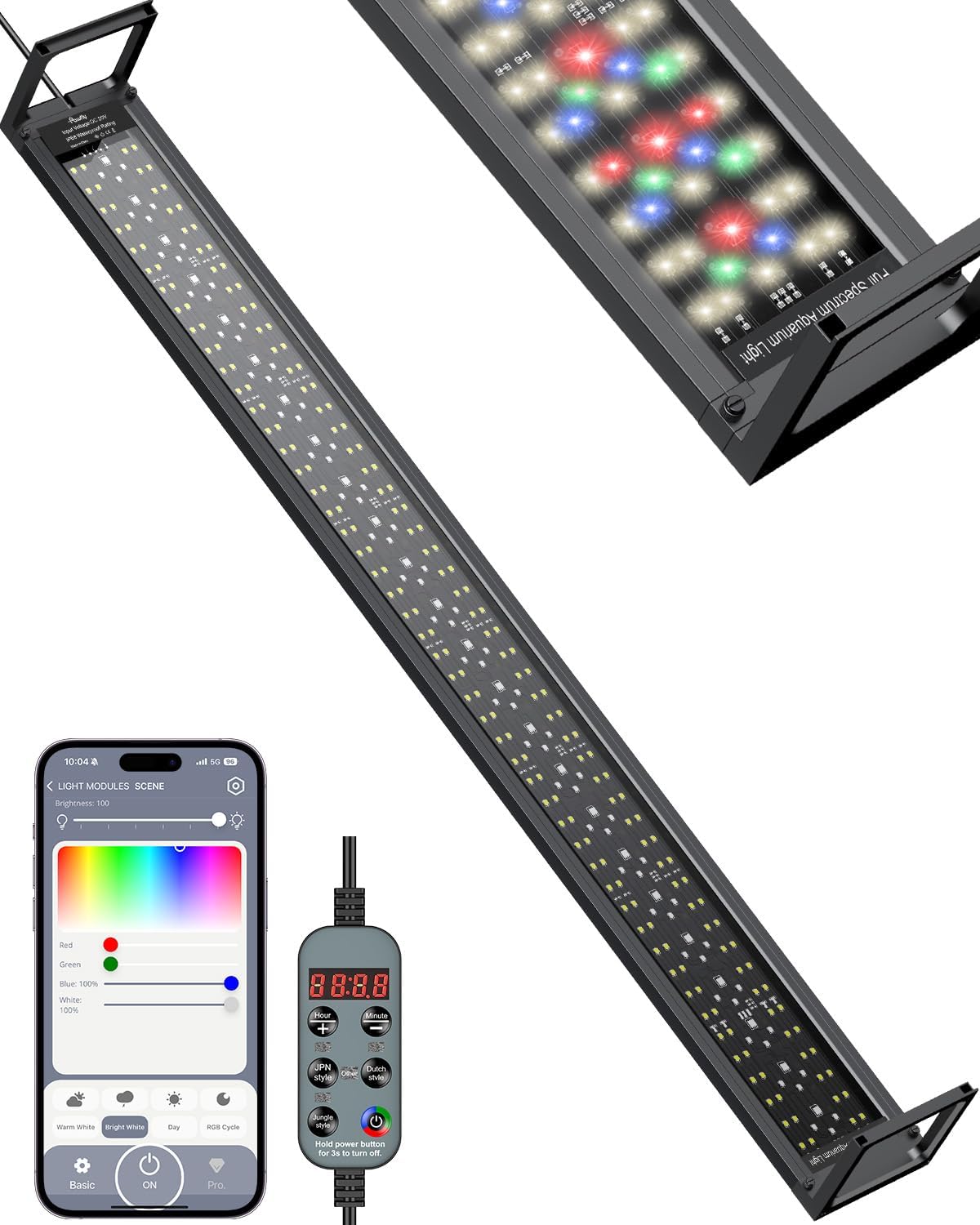 Pawfly Aquarium Light for Plants, 42 W Bluetooth Fish Tank Light - App control / 48" to 54"