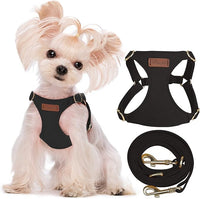 Puppytie No Pull XXS Puppy Harness with Multifunction Dog Leash,Soft Adjustable No Choke Escape Proof Pet Harness Vest,Black,XXS