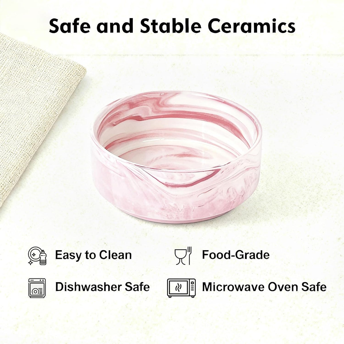 Elevated/Raised Ceramic Dog Bowl with Bamboo Stand，6 Inch 3.6 Cups - Marble Pink / Medium - image 3