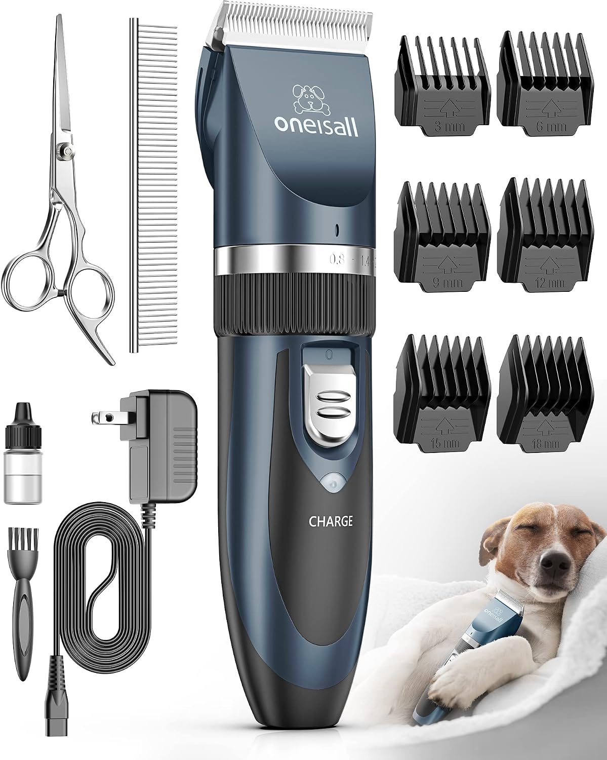 oneisall Dog Clippers Low Noise Grooming Kit for Dogs Cats Pets – Essentials for Dogs - Blue