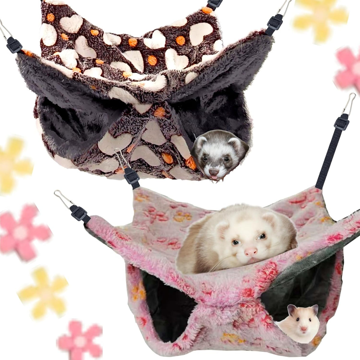 Straps are Adjustable Sugar Glider Pouch Hammock Bed Bedding - Brown Pink