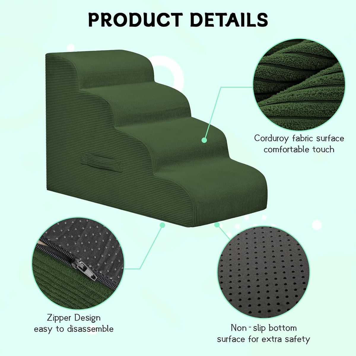 4 Step Dog Stairs Pet Ramp for High Beds, Sofas and Cars – Essentials for Dogs - Green / 3.0 / 3-Step 16"H - image 4