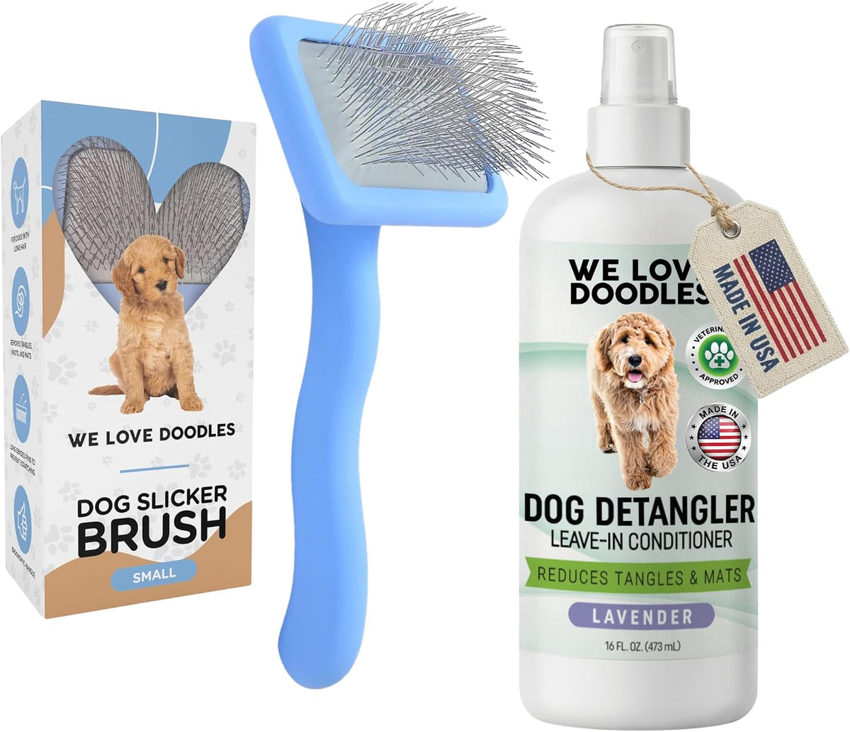 Slicker Brush for Dogs, Pet Grooming Brushes for Doodles & Poodles, Large – Essentials for Dogs - Small Brush & Detangler Spray