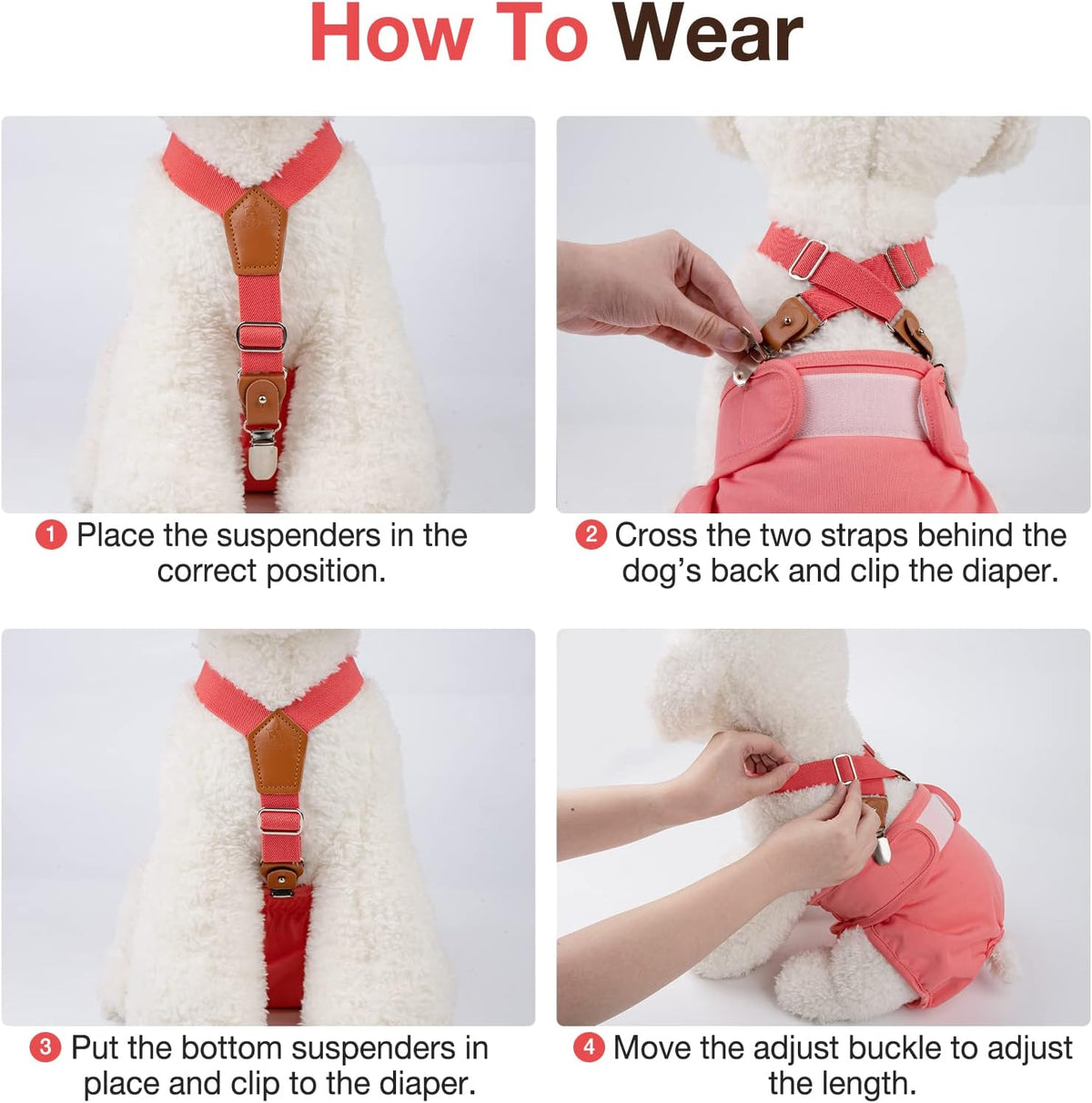 Pet Soft Dog Suspenders 2 Pieces Female Dog Diaper Suspenders - Brown & Red / M/L - image 3