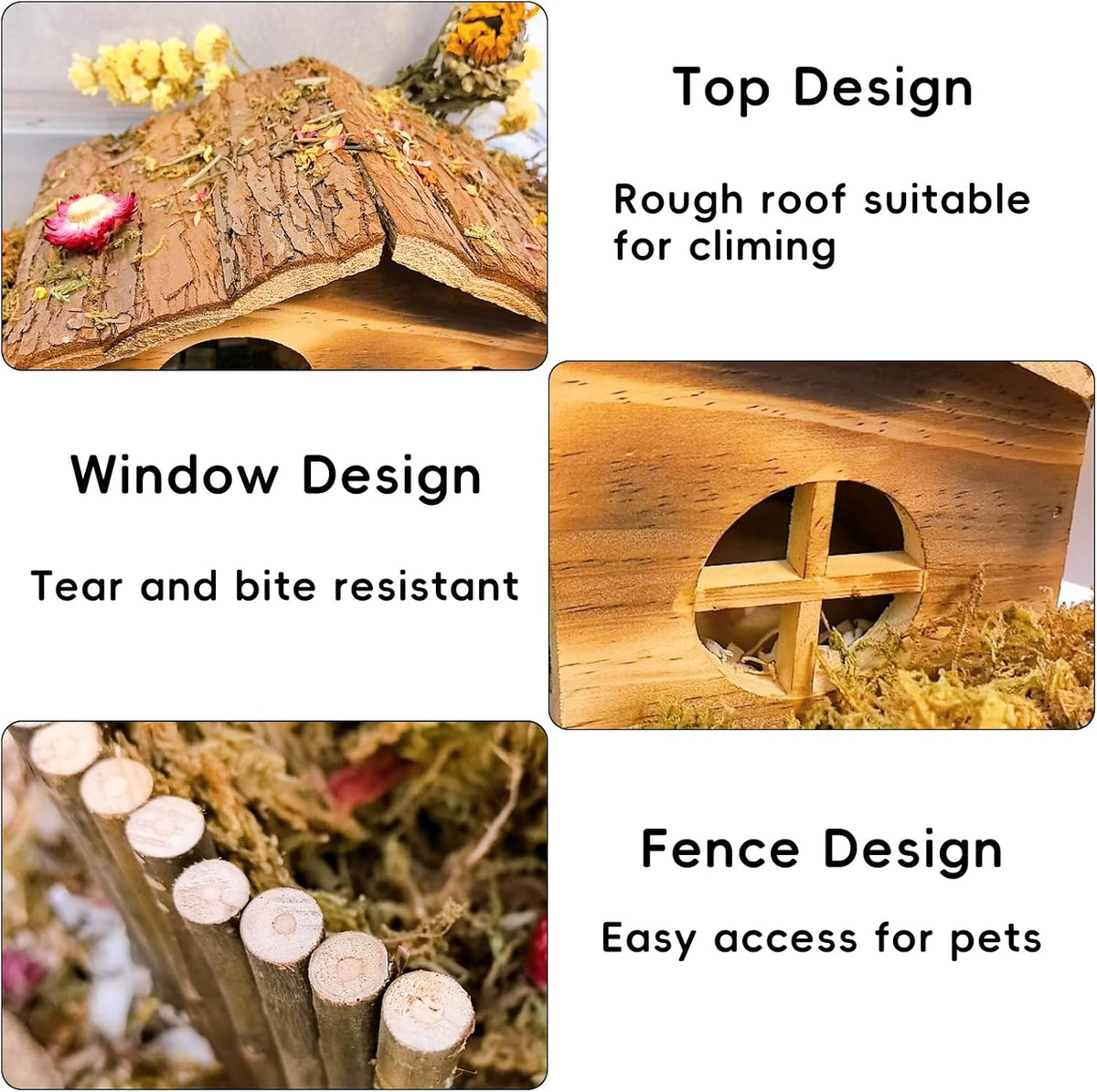 Hamiledyi Hamster Hideout House Wooden Rat Hut for Gerbils Dwarf Mouse – Essentials for Small Pets - Pattern:B - image 4