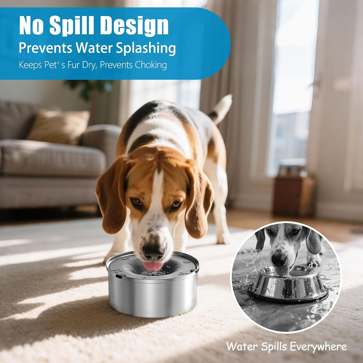 SCHITEC Dog Water Bowl No Spill - 1.2L Gray - image 3