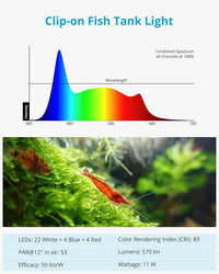 NICREW Clip on Aquarium Light, Fish Tank Light with White, Blue and Red LEDs, Planted Aquarium Light for Nano Tank, 2 Lighting Modes
