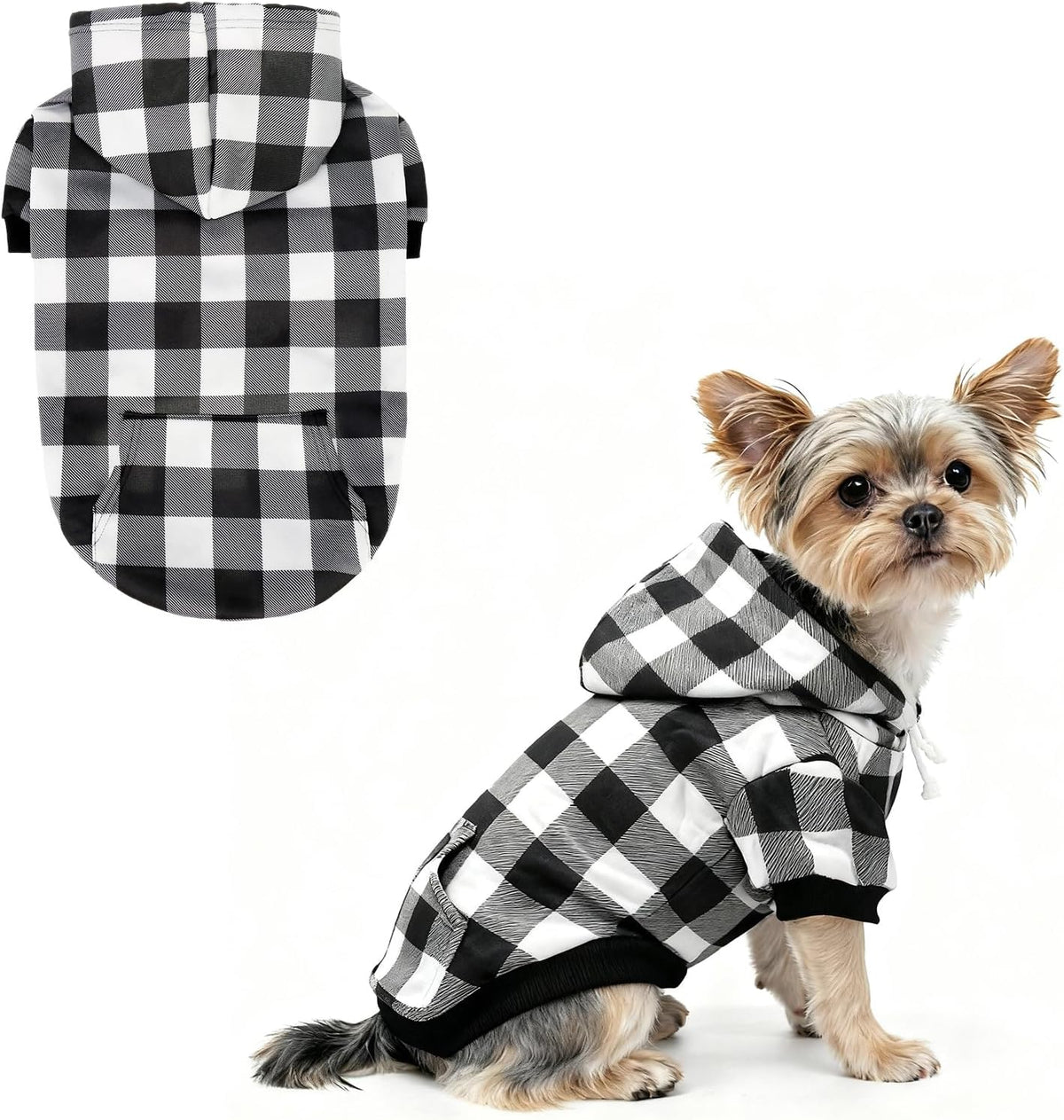 Plaid Dog Hoodie Pet Clothes Sweater with Hat and Pocket for Small - White / Small (Pack of 1)