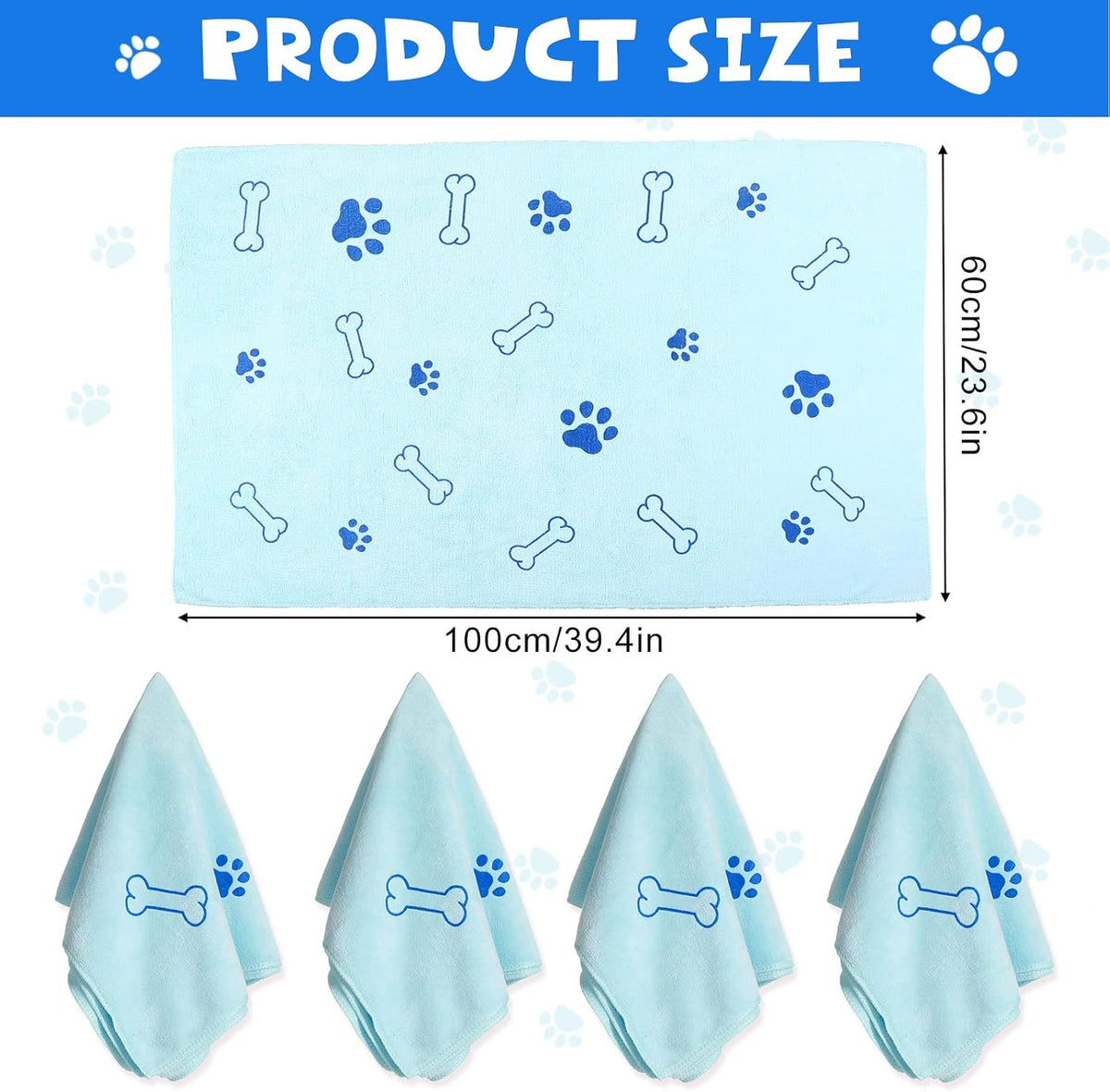 Chumia 4 Pcs Dog Towels for Drying Dog Puppy Bulk Microfiber - 24 x 40 Inch / Light Blue - image 4