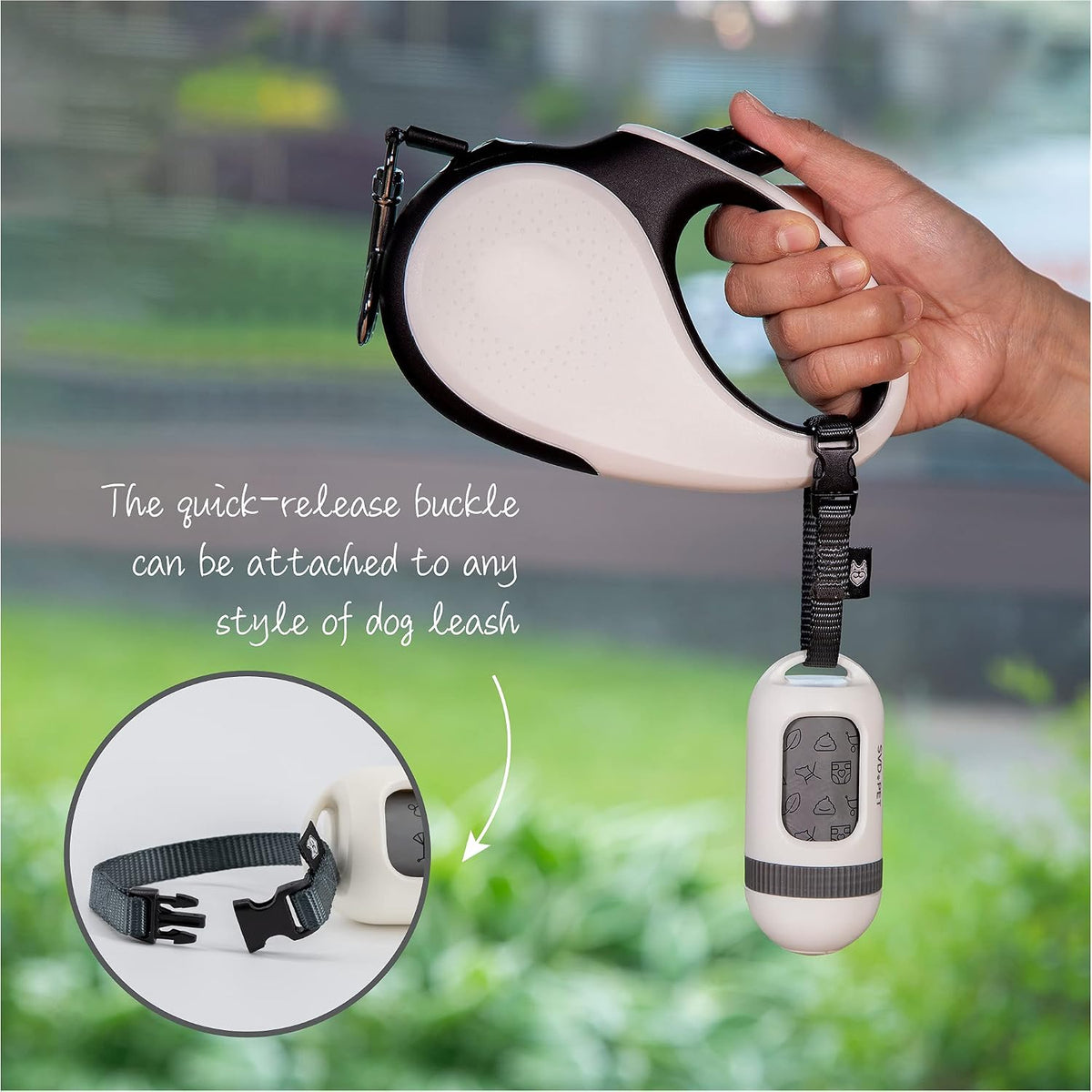 SVD.PET Dog Poop Bag Dispenser, Waste Bag Retractable, Black – Essentials for Dogs - 1-Pack -Pearl White - image 3
