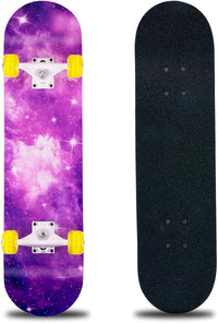 Skateboard,31 x 8 Inch Complete Skateboard, 8-Layer Maple Wood Deck Double Kick Standard - SKY-ZS