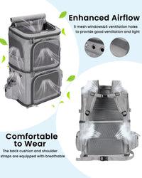 HOVONO Double-Compartment Cat Backpack Carrier for Mulit-Cat Families – Essentials for Dogs - 14.6"L x 11.2"W x 21.6"H / Grey - image 3