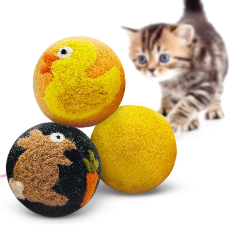 Love Ewe Wool Cat Toys Ball 3 Pack - 3 Count (Pack of 1) / Duck/Bunny