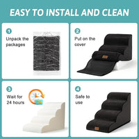 Dog Stairs for Small Dogs 19.7" H, Curved Dog Step for Puppy, Older or Cat, Medium Pet Ramp for Sofa, Couch or Bed, Ladder with High Density Foam, 15.7x28.3x19.7 inch, 4 Step, Black