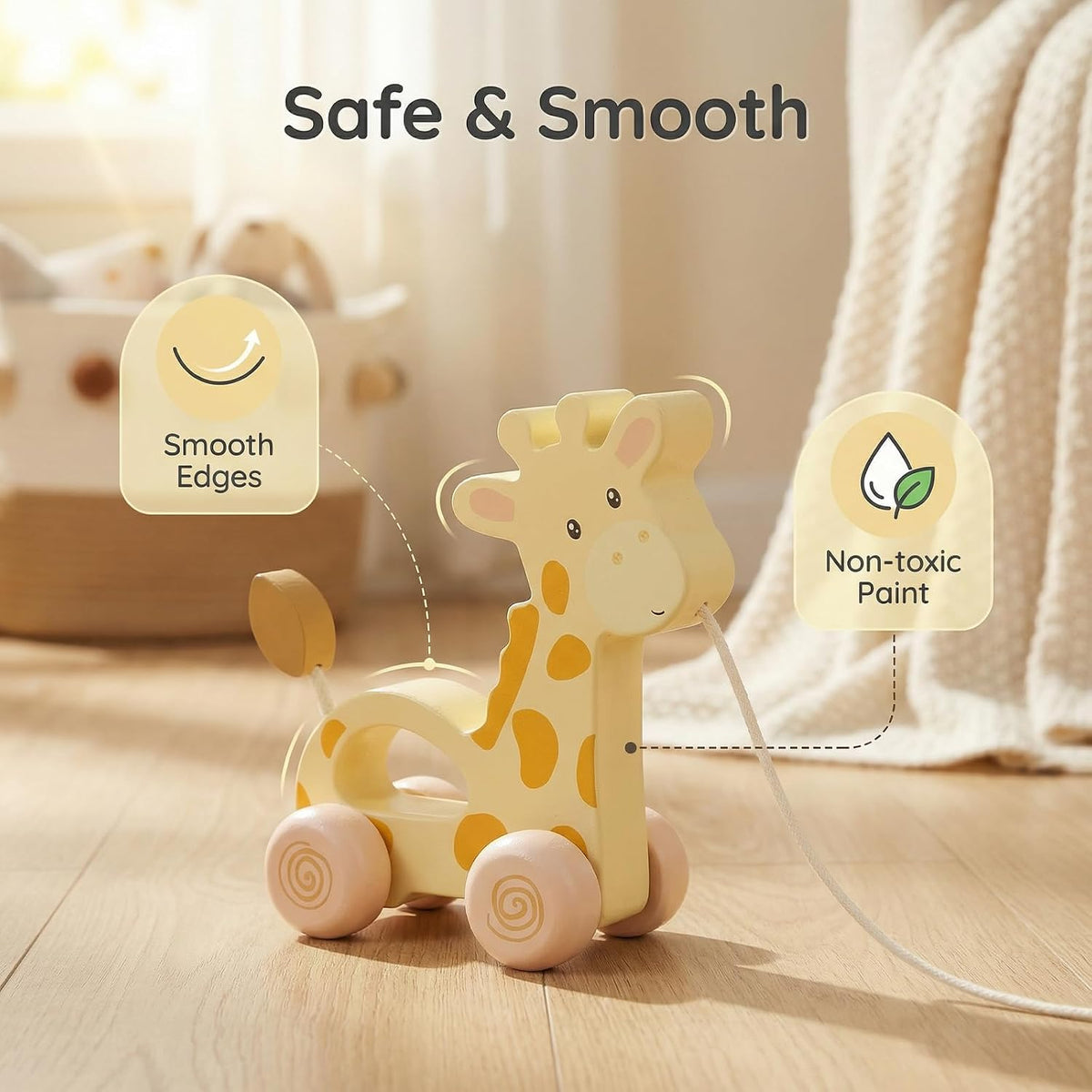 Baby Toys Car,Wooden Pull Along Toy for Toddlers 1 2 3 Year Olds – Fun for Kids & Family - Small Giraffe - image 2