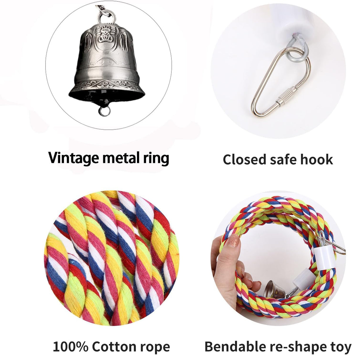 94.4inch Length Colorful Cotton Bendable Rope Perch Swing Bird Chew - 43'x2pcs - image 4