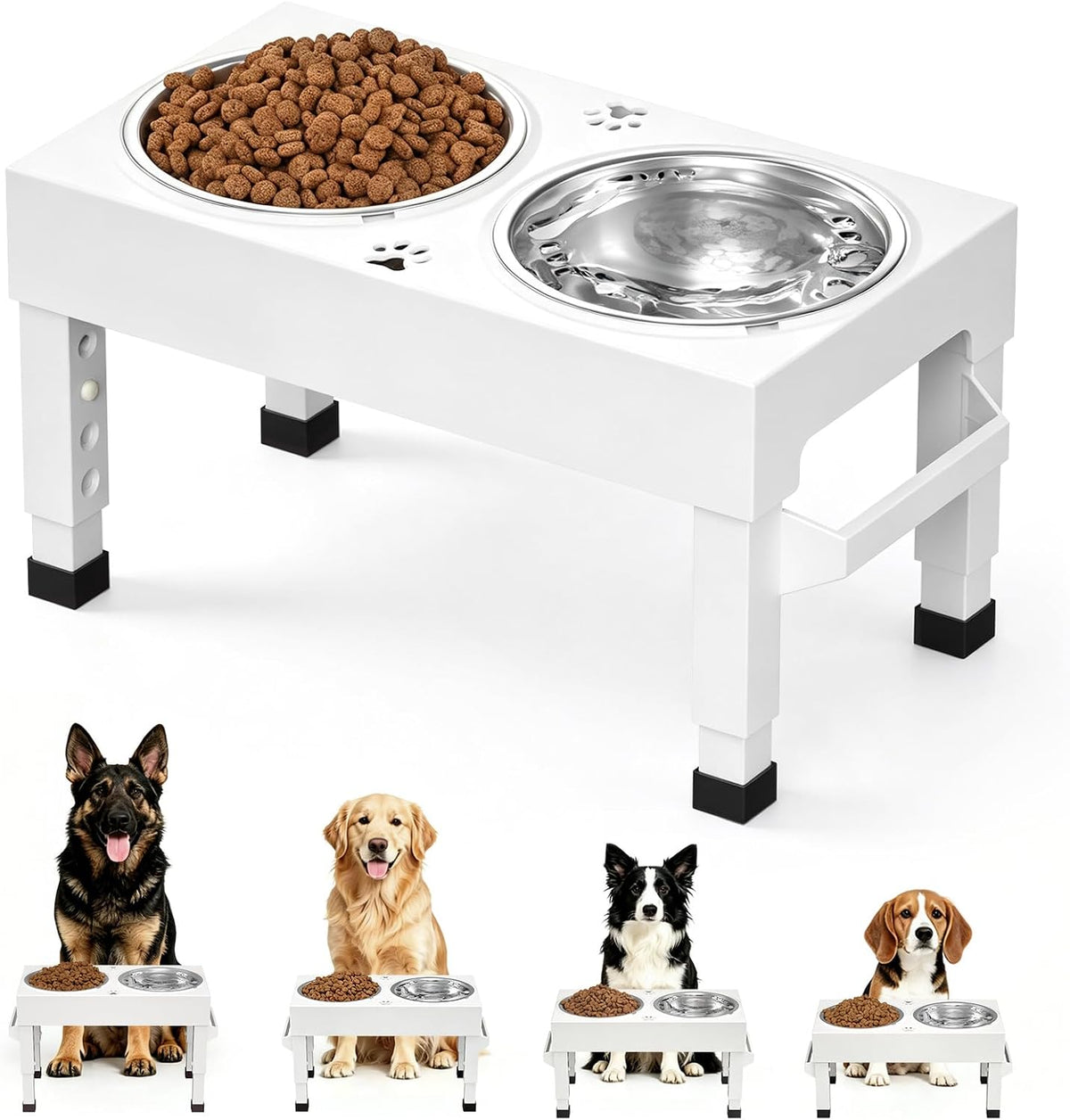 Elevated Dog Bowls Stand Large Breed - White