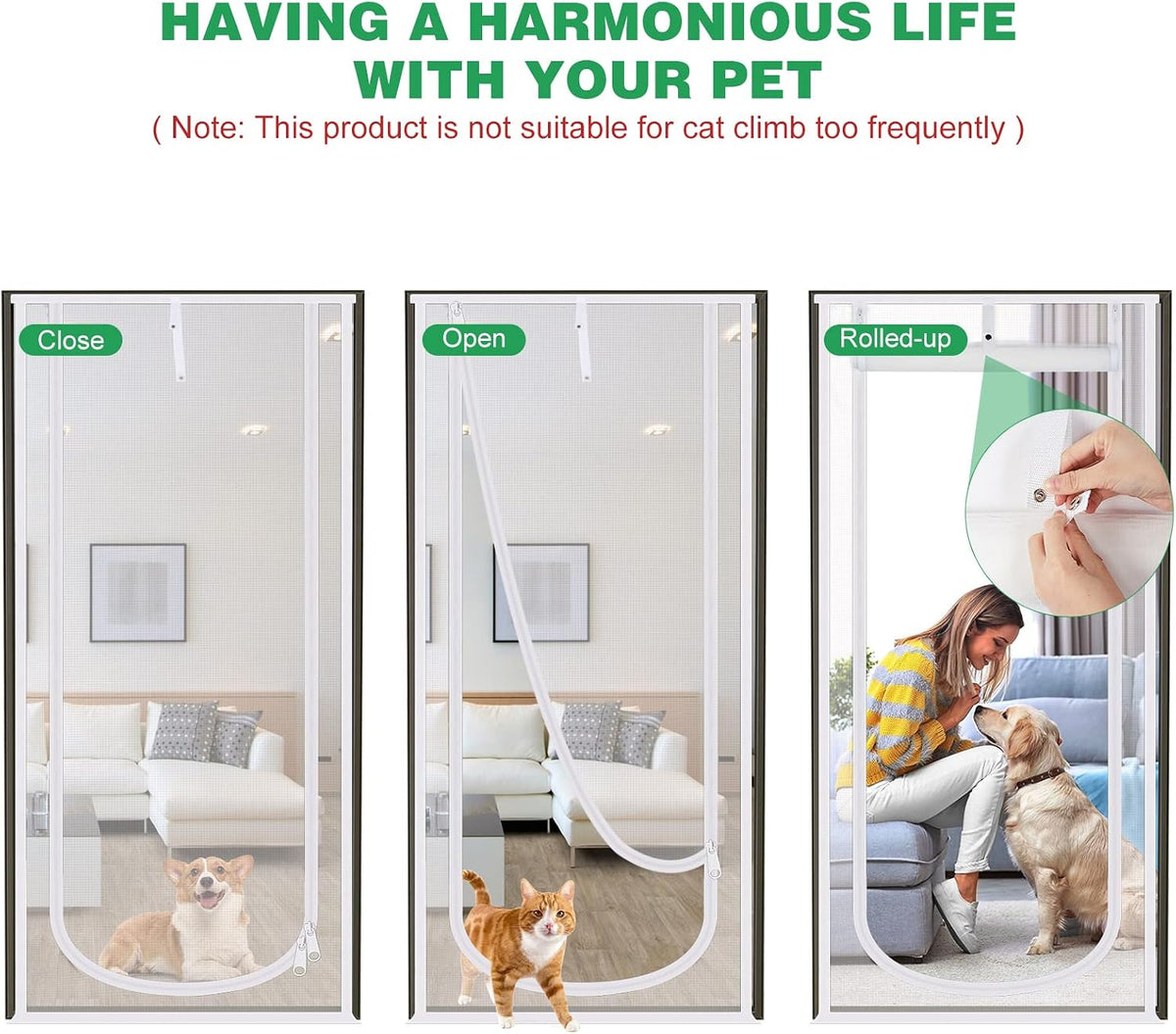 Reinforced Thickened Cat Screen Door - White / Up-u Shape, Fits Door Sizeup to 30"x 80" - image 3