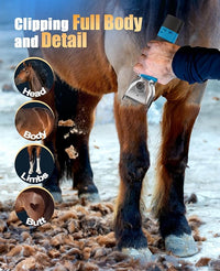 oneisall Cordless Horse Clippers,Professional Horse Grooming Clippers with 2 Batteries,Detachable Stainless Steel Blade Heavy Duty Horse Grooming Kit for Thick Coat