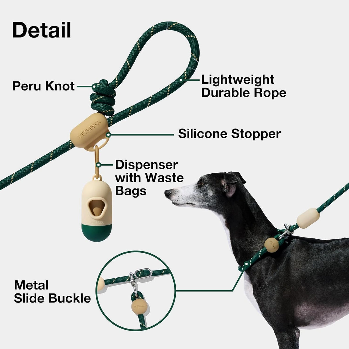 VETRESKA Hands-Free Dog Leash - Santal Forest Green - image 4