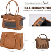 Minsong Fashion Pet Carrier Purse for Small Cat and Dog, Luxury Pu Soft-Sided Tote Bag with Large Pockets for Dogs and Puppies (Brown, 13.6" L x 6" W x 10.0" H)