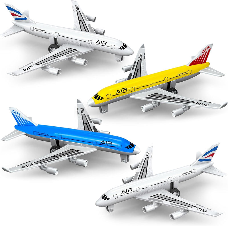 Airplane Toys, Metal Plane Pull Back Airplane Toys for Boys 3 4 5-7 – Fun for Kids & Family - 4 Pack Diecast Airplanes