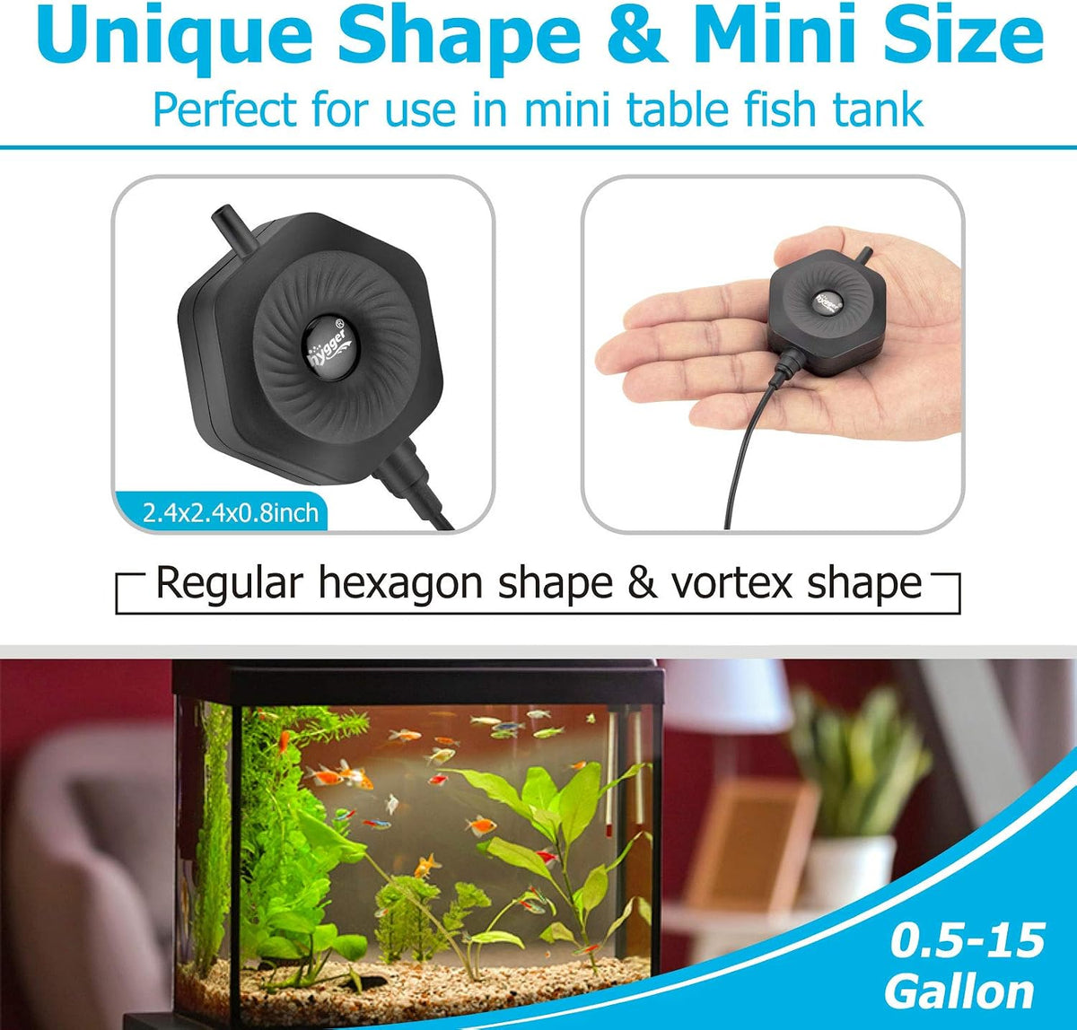 hygger Ultra Silent 1.5W Fish Bowl Aqaurium Mini Air Pump - Black - image 4