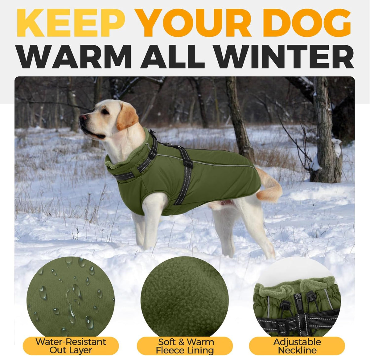 Dog Coat for Large Dogs Waterproof Dog Jacket with Harness Built in – Essentials for Dogs - X-Large / Army Green - image 3