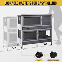 Rabbit Hutch Bunny Cage Indoor Outdoor with Wheel Deeper Tray Chew Proof Guinea Pig Cages 2 Decks Large Rabbit House with 4 Wooden Doors Weatherproof 41.3" L*17.3" W*41.3" H