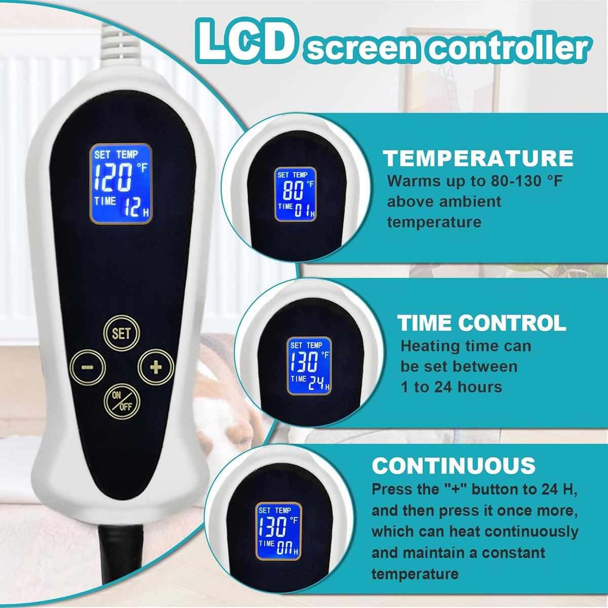 Cat Heating Pad with Smart Temperature and Timer Adjustable – Essentials for Cats - Blue 18*18'' - image 4