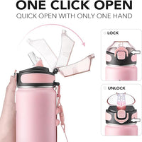 Enerbone 24 oz Insulated Water Bottle, Stainless Steel Bottle with Carrying Strap, Double-Wall Vacuum Insulation Design, Leakproof Sports Bottle with Straw, Keep Drinks Cold or Hot for Hours