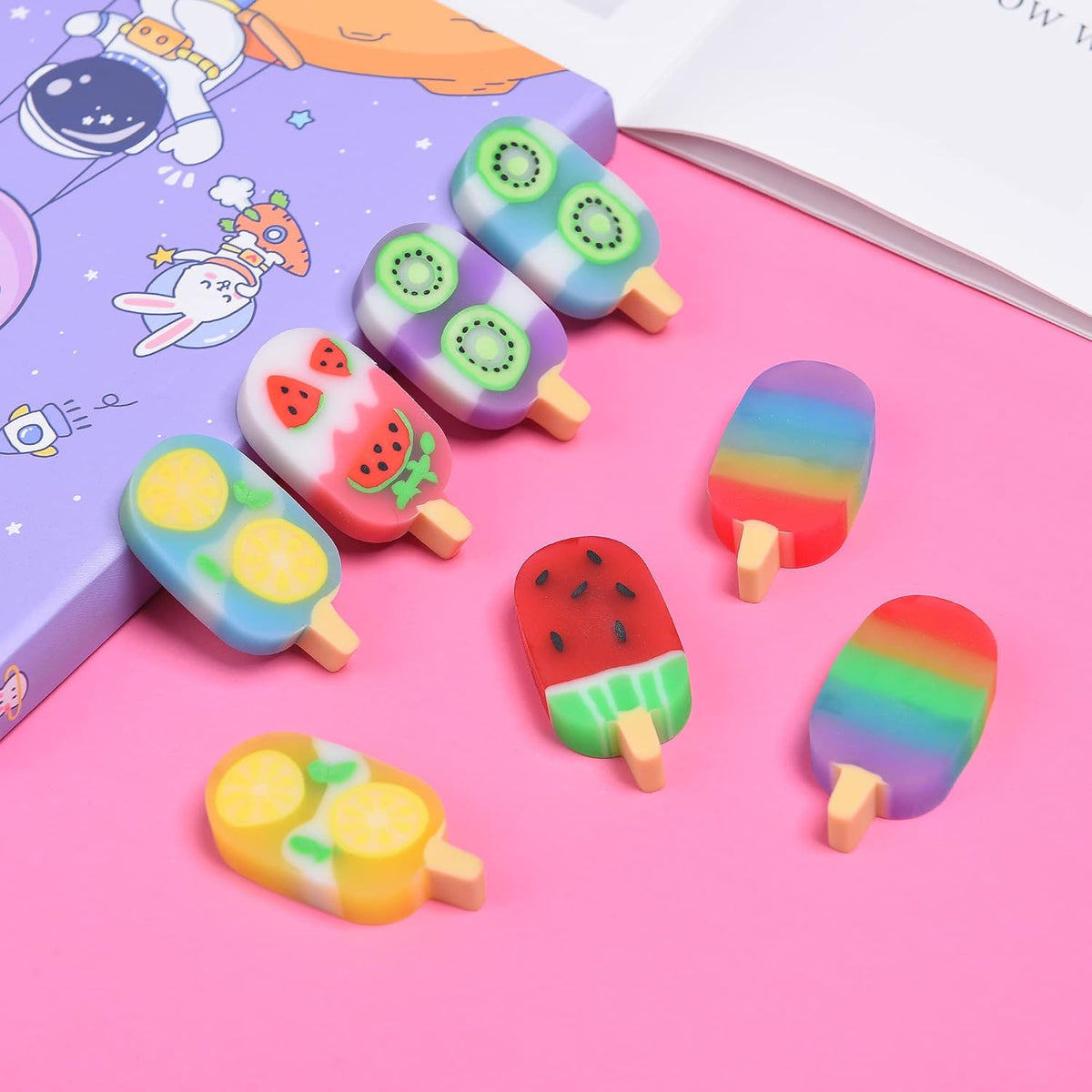 Donut Erasers for Kids, 24 Pieces 3D Cute Food Puzzle Mini Eraser, Cool Fun Take Apart Desk Pet - FRUIT ICE CREAM - image 4