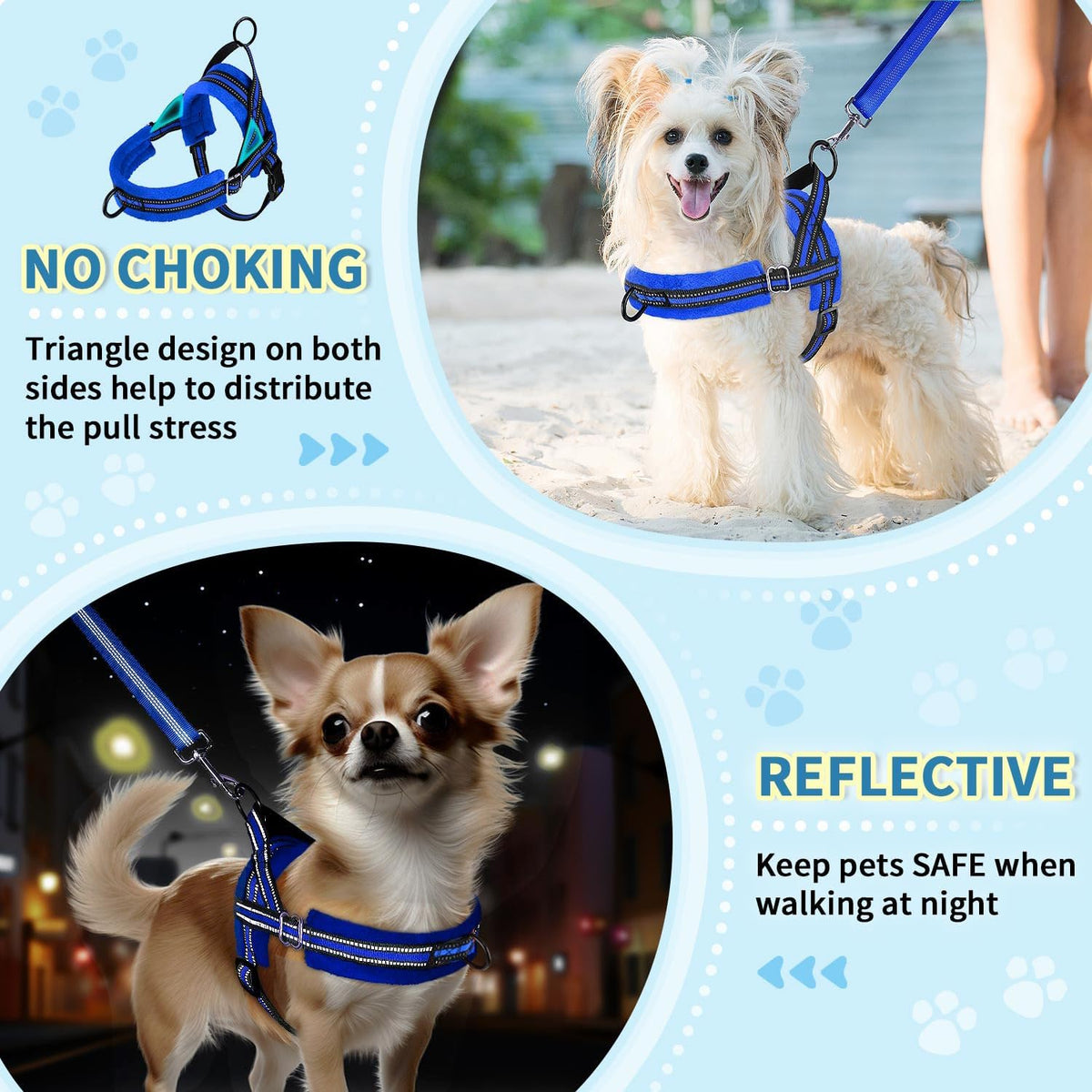 Lukovee Small Dog Harness and Leash Set, No Pull Soft Padded, XS - Blue / S ( Chest 17.5'' ~ 22'') - image 3