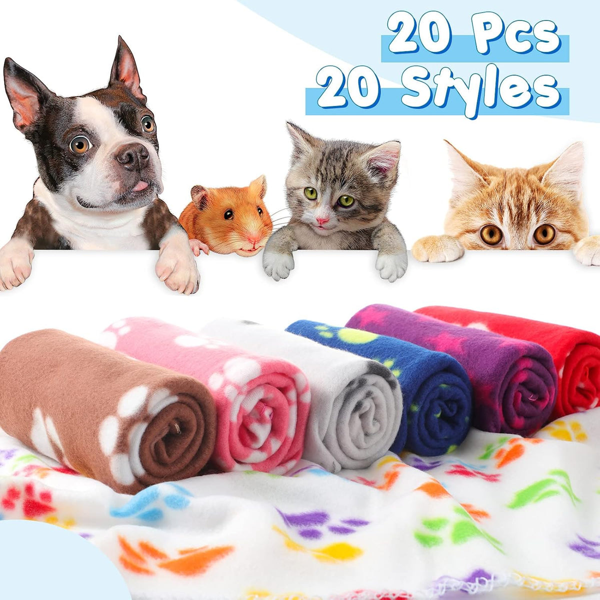 Eccliy 20 Pcs Puppy Blanket Fleece Pet Dog Throw - Paw / 39 x 28 Inch - image 3