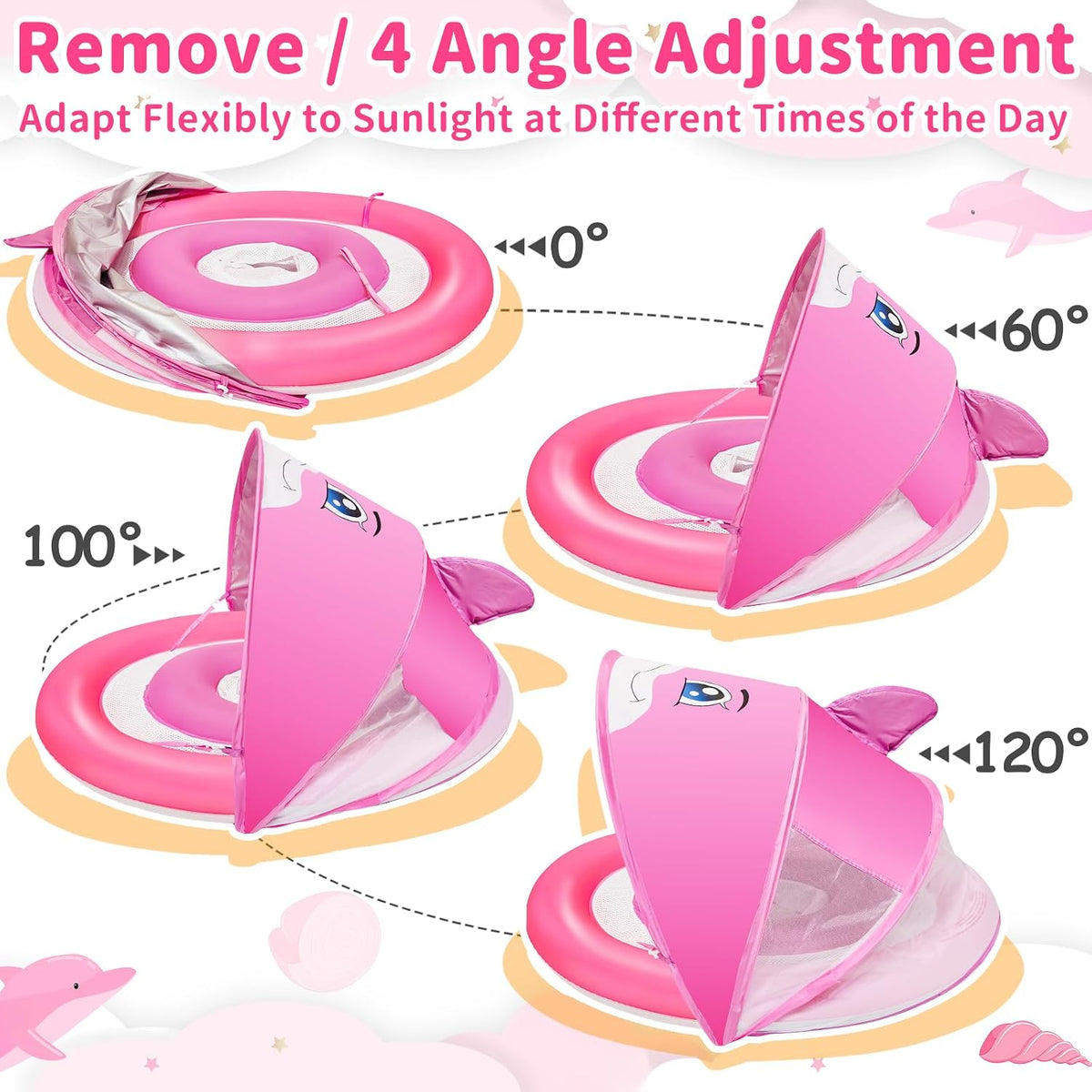 Dolphin Baby Float with Canopy UPF50+ for Age 6-36 Months Infant - pink - image 2