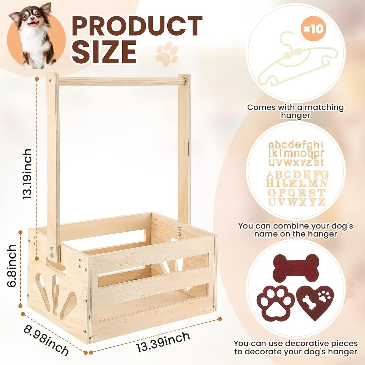 Wooden Dog Closet, Pet Wardrobe with Hanging Rod for Small Dog - Wood - image 2