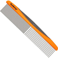 Metal Dog Comb and Cat Comb with Rounded Ends, Smooth Stainless Steel Teeth, Non-Slip Grip Handle for Removing Tangles and Knots in Greyhounds and Other Pets