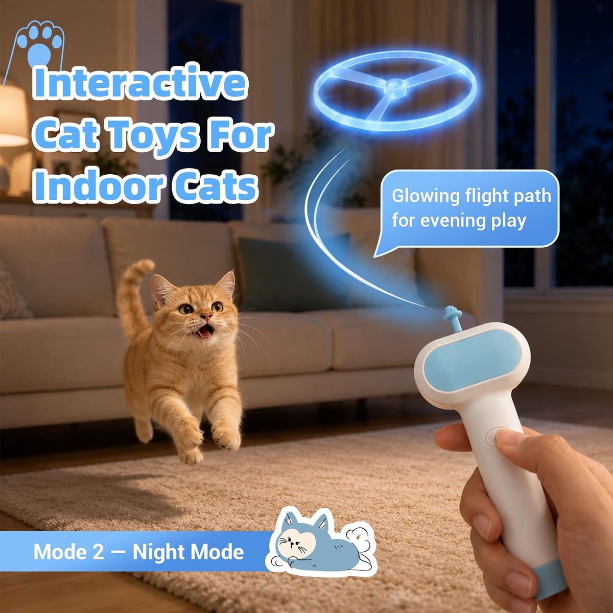 Cat Fetch Toy with Flying Disc Launcher - Blue + 10 Pcs Flying Discs - image 4
