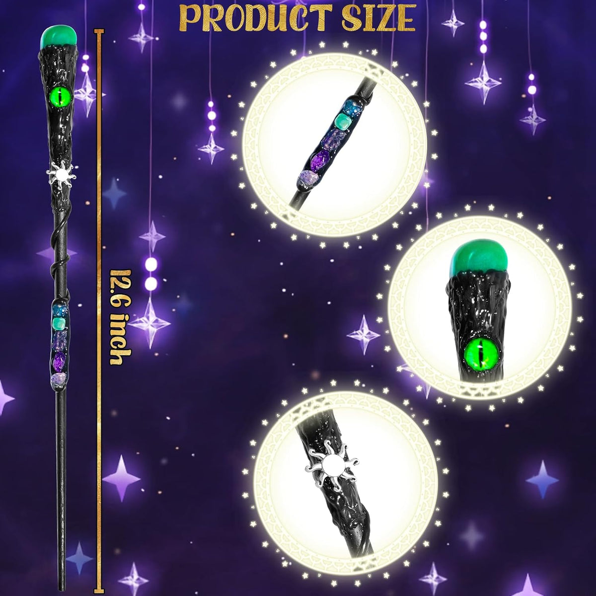 Rileryan handcrafted wooden wizard wand with purple amethyst crystal, about 13 inches long - view 3