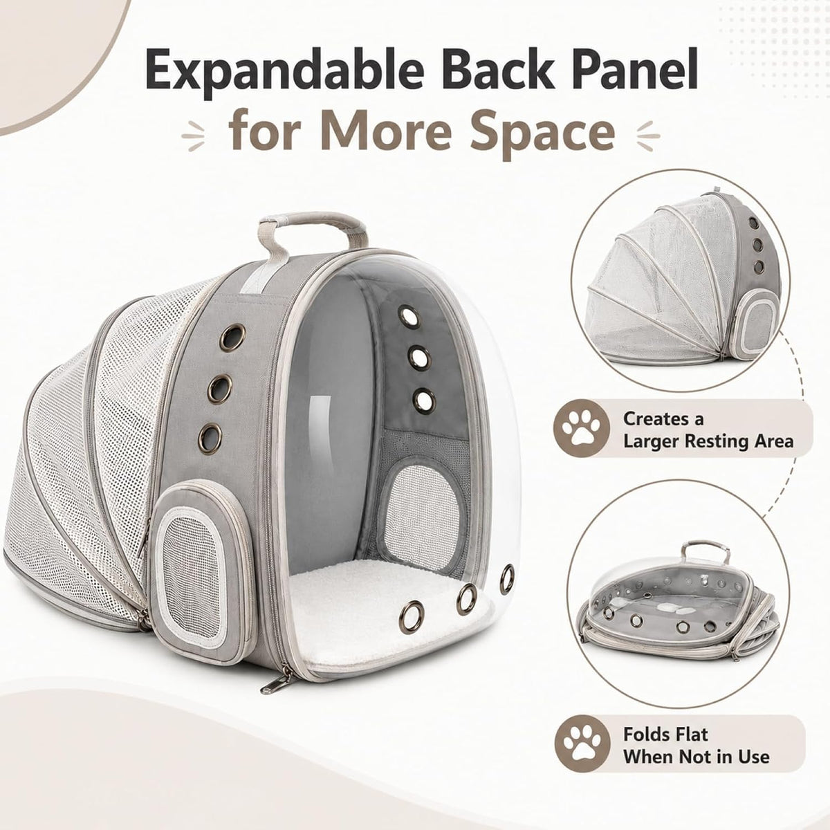 Expandable Cat Carrier Backpack with Bubble Window - Grey - image 3