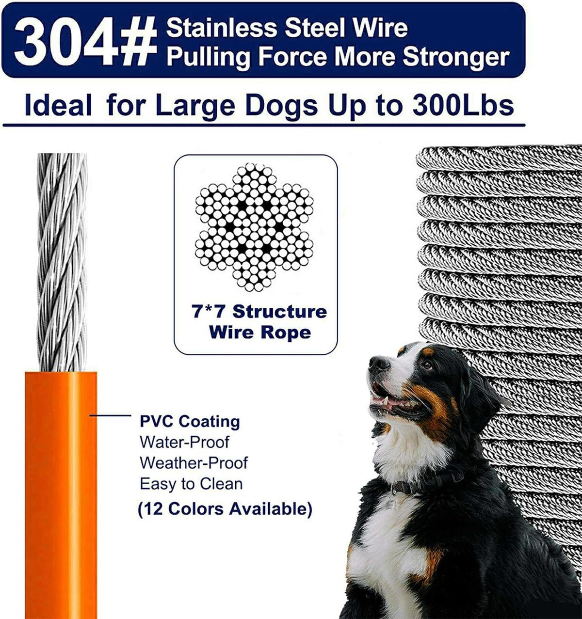 Tie Out Cable for Dogs Up to 300lbs - 50 ft / Orange - image 2