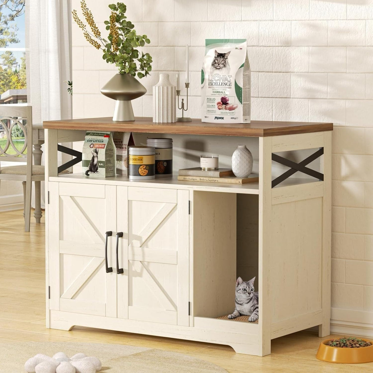 Cat Litter Box Enclosure, Hidden Litter Box with Scratch Pad – Essentials for Cats - White / 31"L x 17"W x 28.5"H
