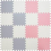 16 Tiles Foam Play Mat, Soft & Safe EVA Foam Mats for Floor - White/Gray/Lori Pink - image 2