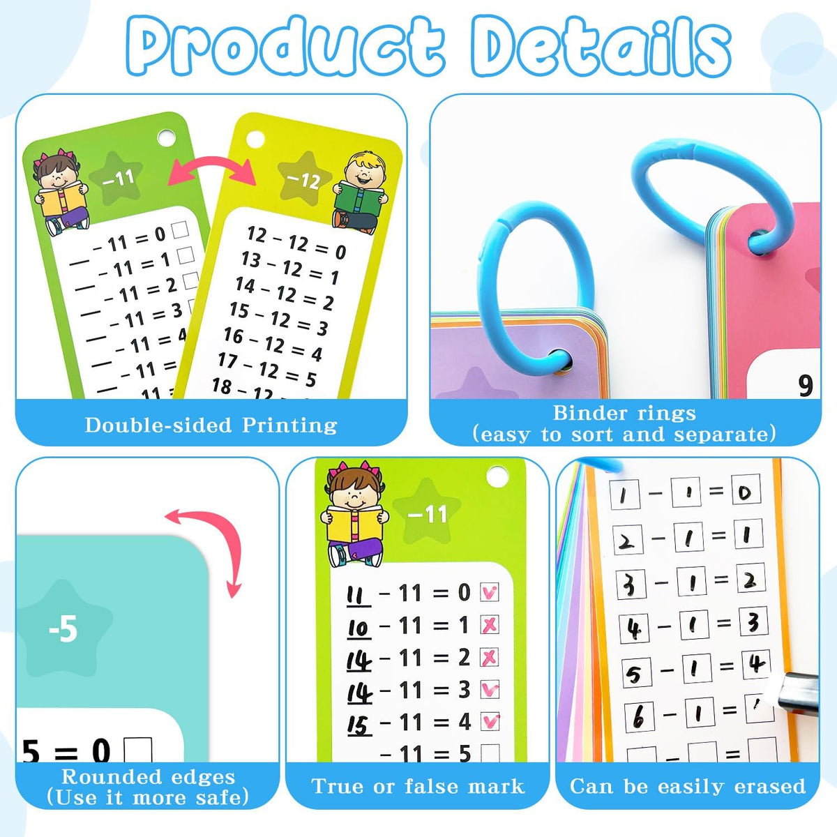Anemeeoke 1-12 multiplication flash cards with dry erase markers and binder ring - view 24