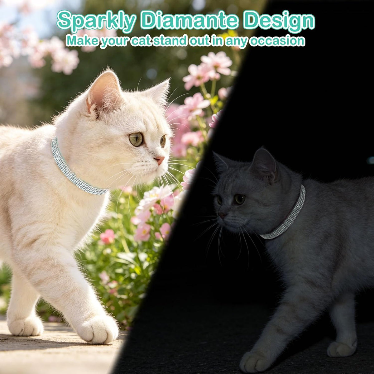 Rhinestone Cat Collar Breakaway, Bling Sparkly Diamond - Green / 8"-12" Cats / Mini Dogs - image 4