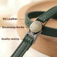 THAIN Leather Cat Collar with Bell Breakaway, Adjustable - Dark Green - image 3